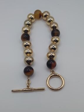 Ralph Ralph Lauren Gold Tone And Tortoise Beaded Bracelet Sz 6.5